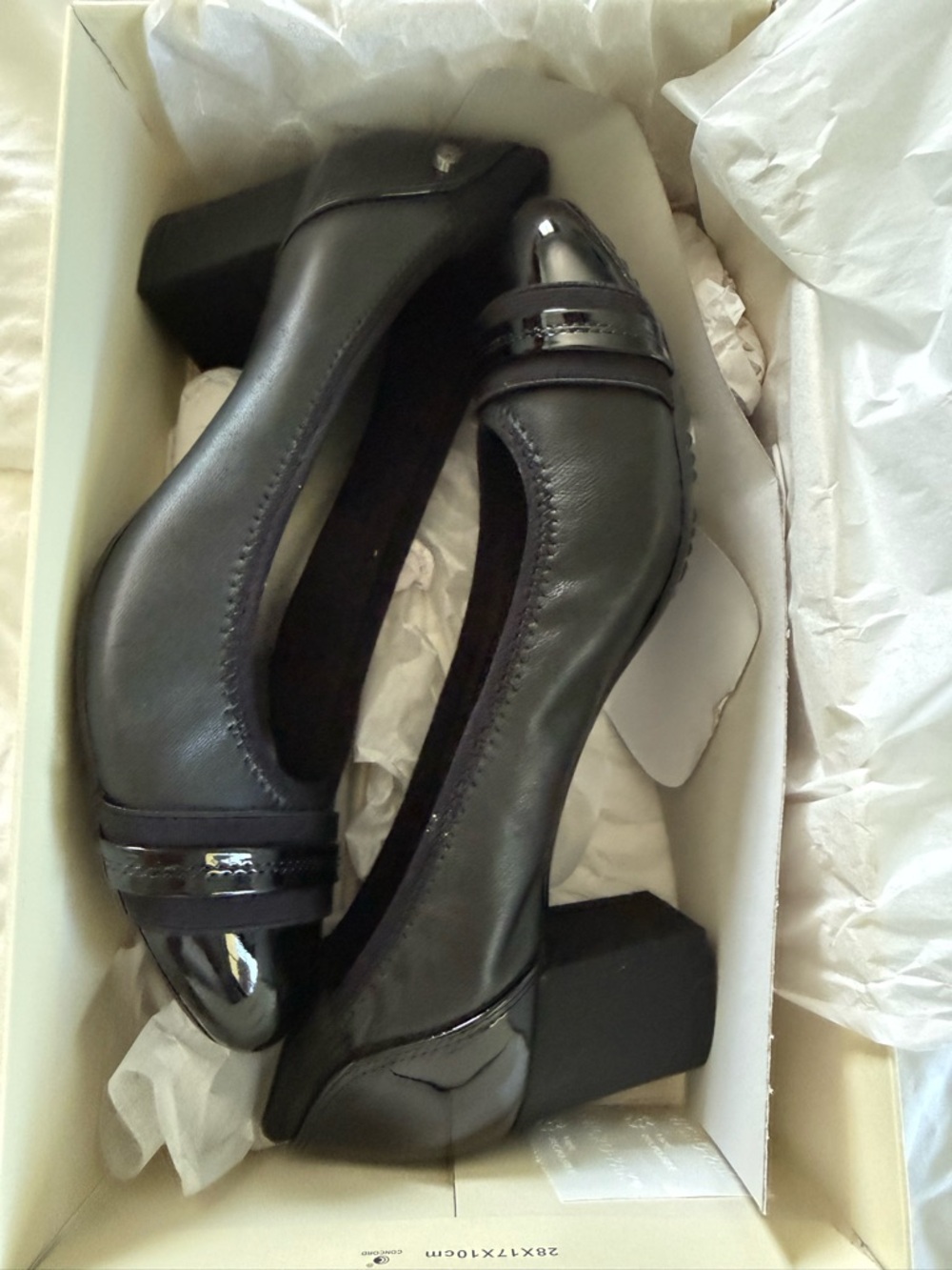Anne Klein Black Leather Block Heel Pumps